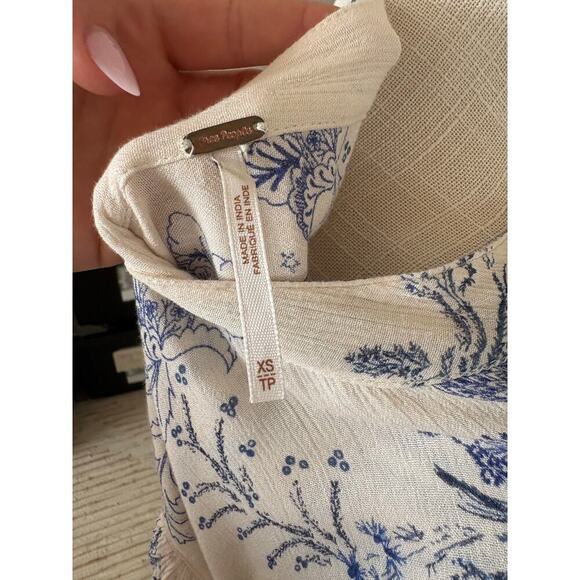 Free People Oversized Metallic Blooms Cream Blue Floral Blouse Size XS - Picture 7 of 9